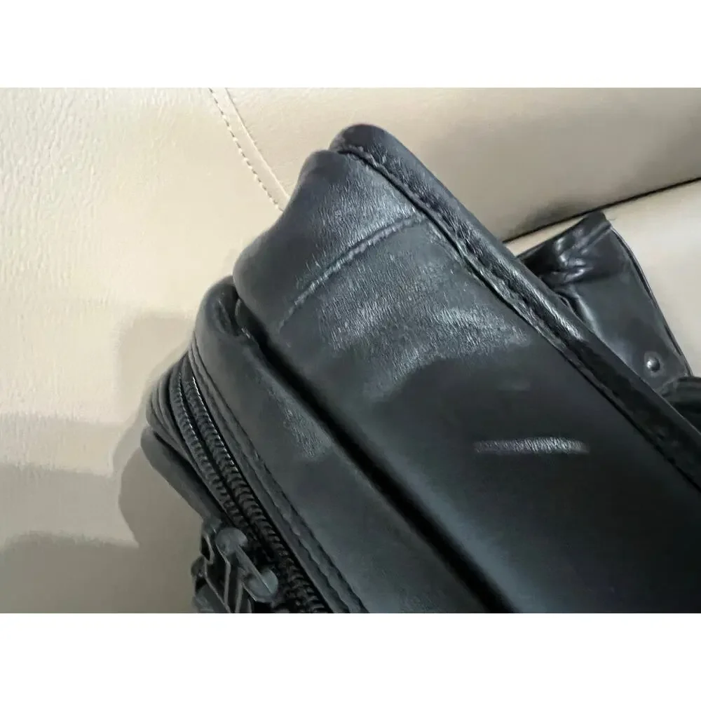 TUMI Alpha Briefcase Bag Nappa Leather Flap Expandable Black Messenger Laptop